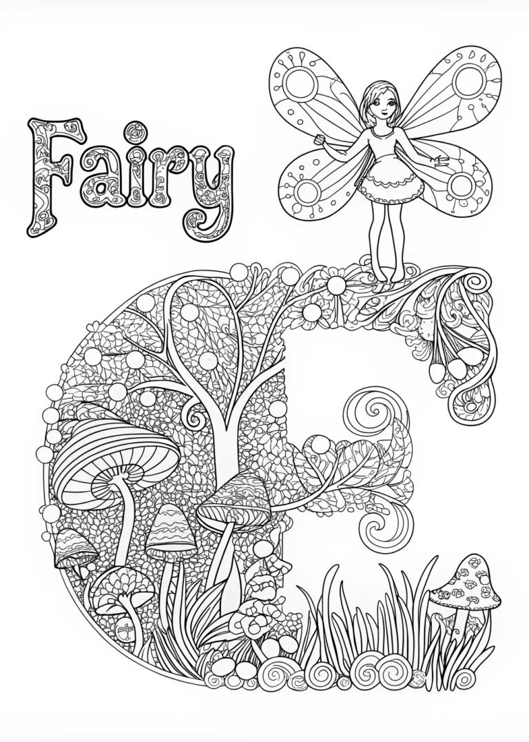 A coloring page of Fairy in an Enchanted Garden