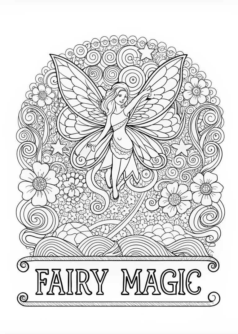 A coloring page of Fairy Magic in the Night Sky