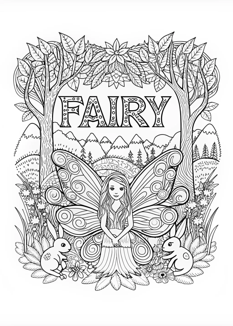 A coloring page of Fairy of the Enchanted Forest