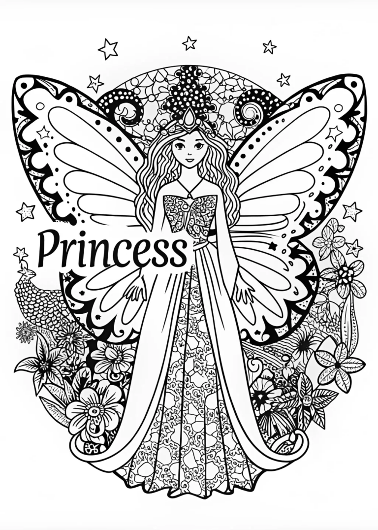 A coloring page of Fairy Princess Coloring Page