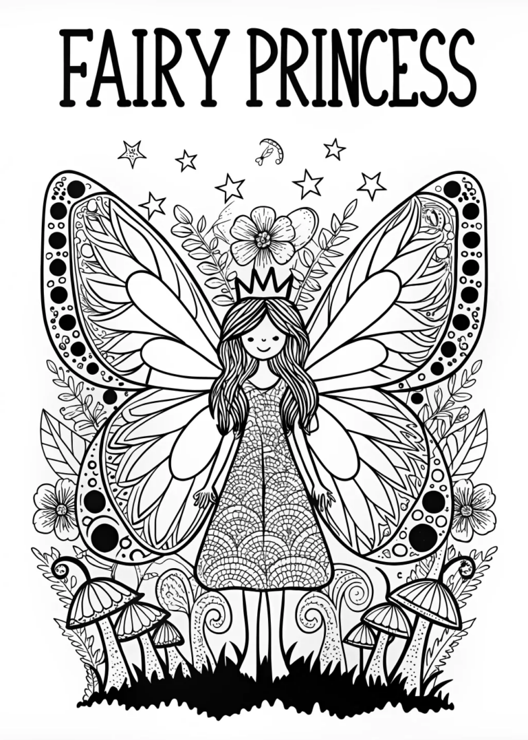 A coloring page of Fairy Princess with Flower Crown Coloring Page