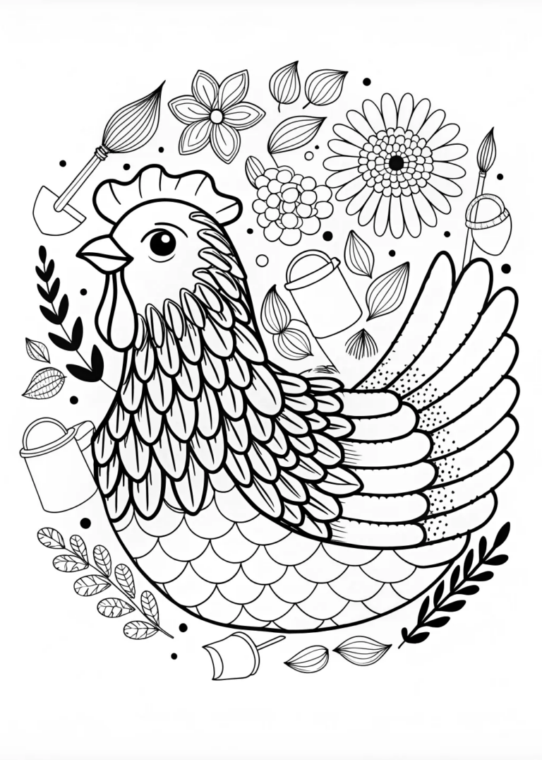 Fancy Feathers Fun: Color the Detailed Chicken! coloring pages