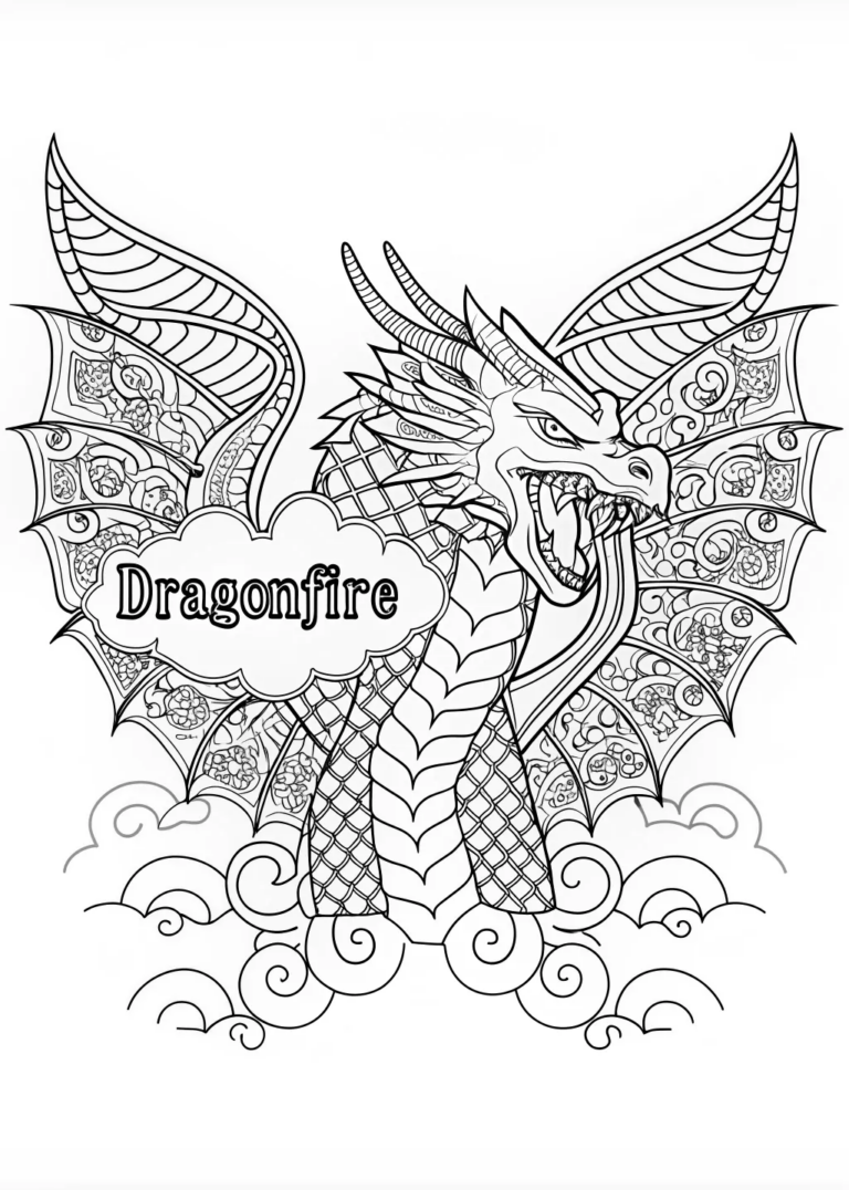 A coloring page of Dragon’s Fiery Roar