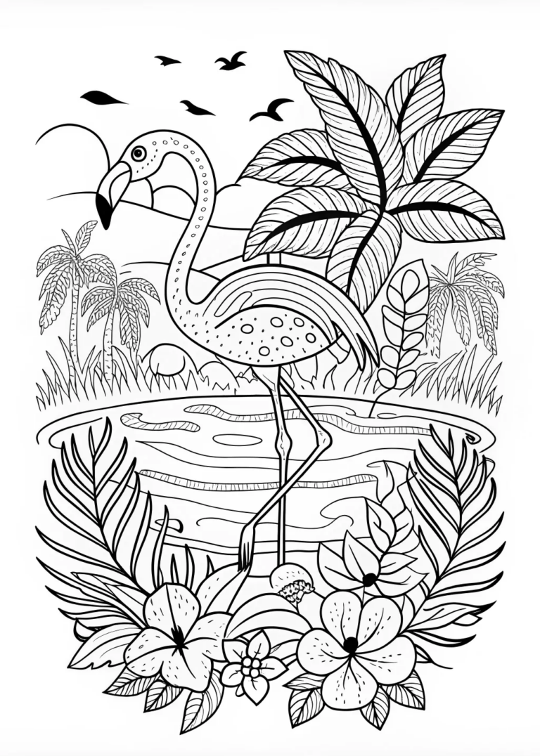 Flamingos by the Water coloring pages