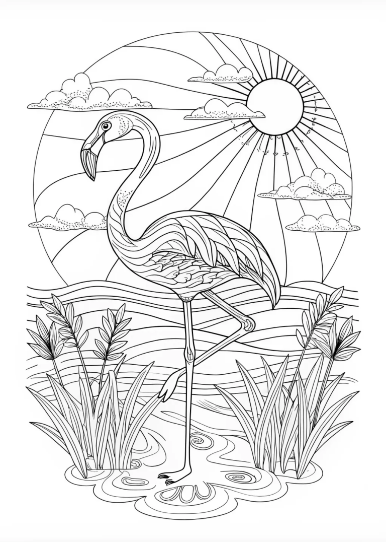 Flamingo at Sunrise Coloring Page coloring pages