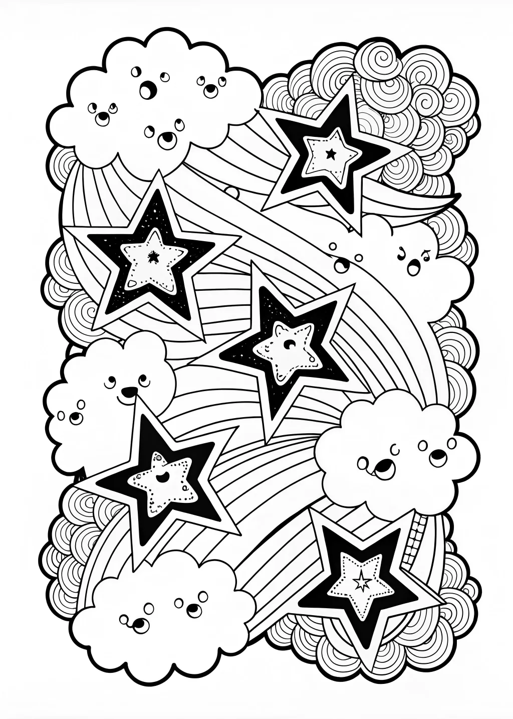 Sunrise and Starry Sky Coloring Page