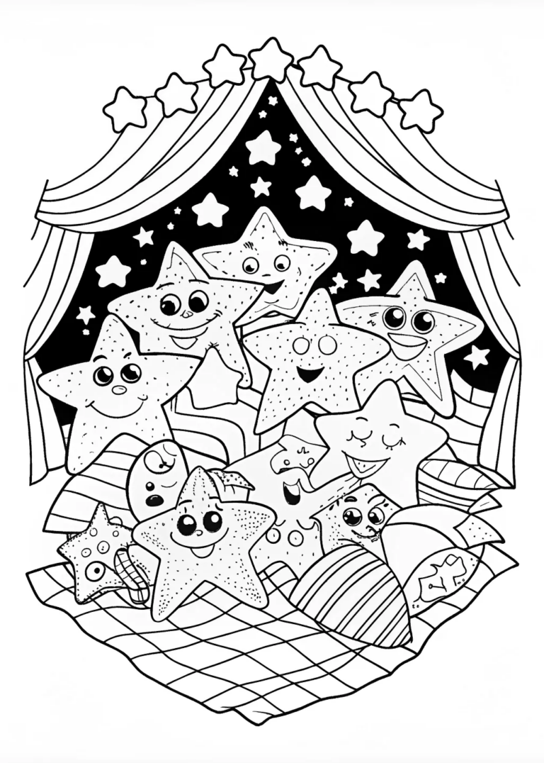 A coloring page of Stargazing with Friends on a Magical Night