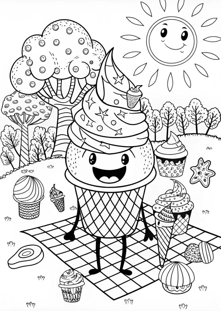 A coloring page of Delicious Ice Cream Cup Coloring Page