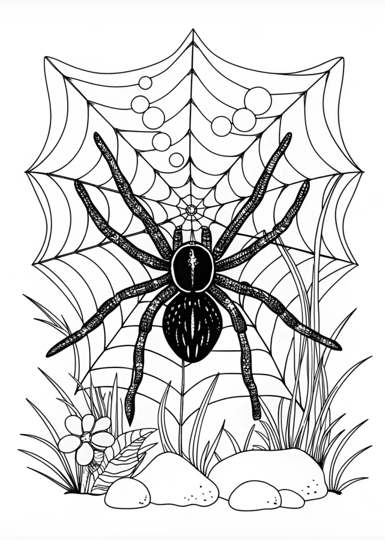 A coloring page of Spider by the Lake Coloring Page