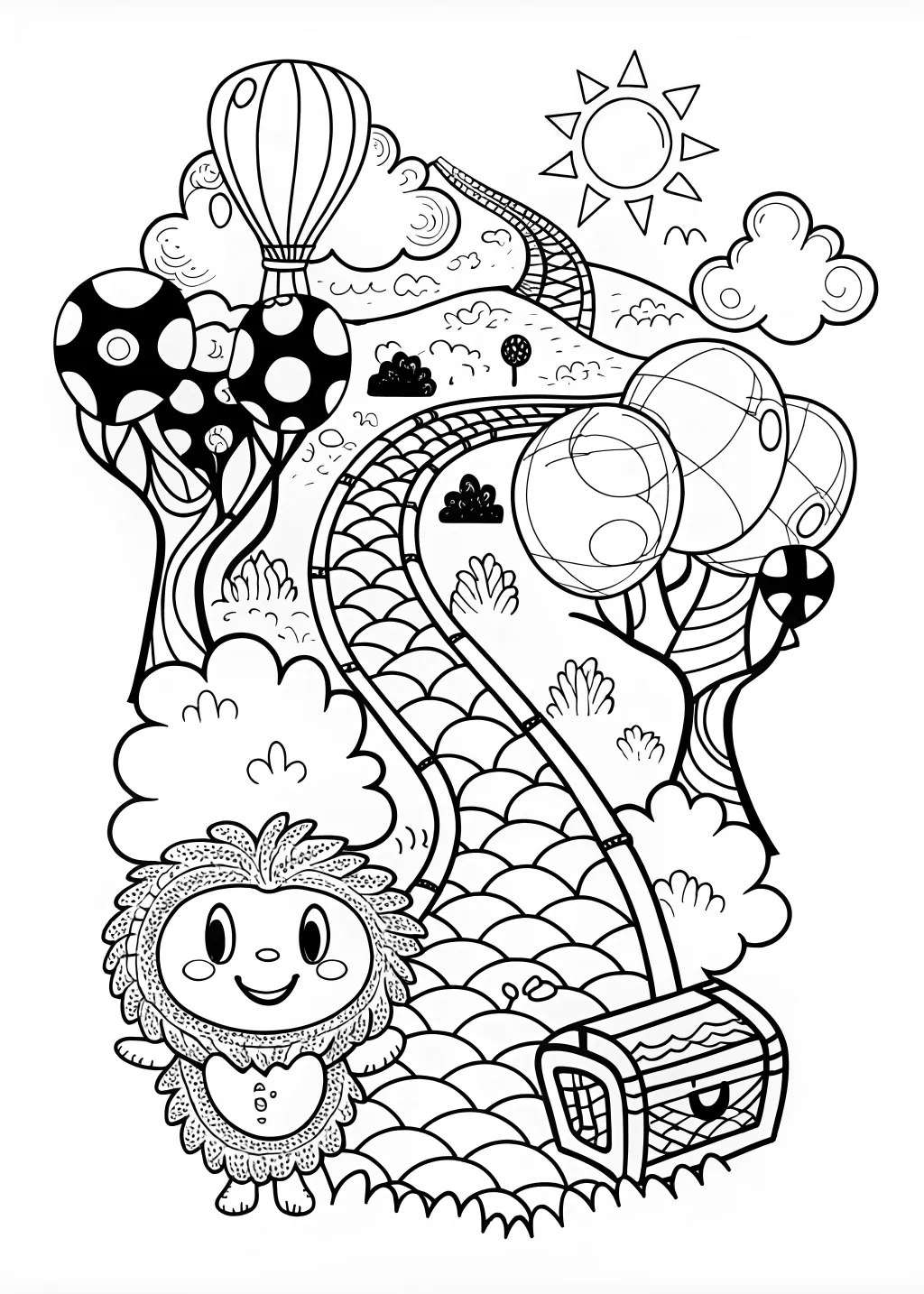 Fuzzy&#8217;s Rainbow Adventure Coloring Page