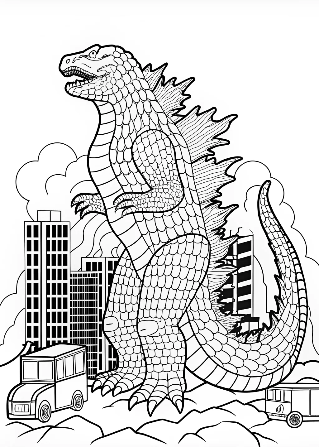 Coloring Page of Godzilla in Action