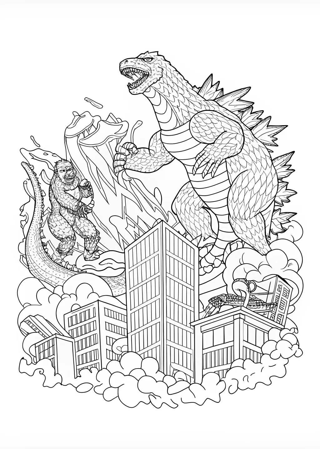 Godzilla Roars Over Mountains Coloring Page