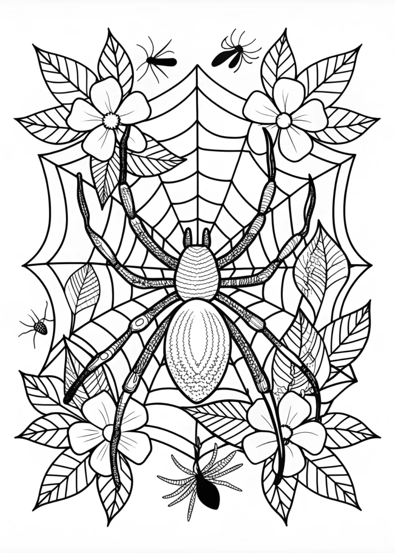 A coloring page of Giant Spider’s Web Adventure Coloring Page