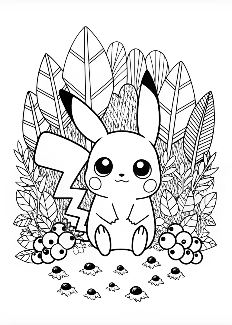 A coloring page of Pikachu Ready for Adventure Coloring Page