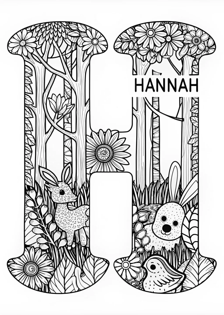 A coloring page of Hannah’s Animal Coloring Adventure