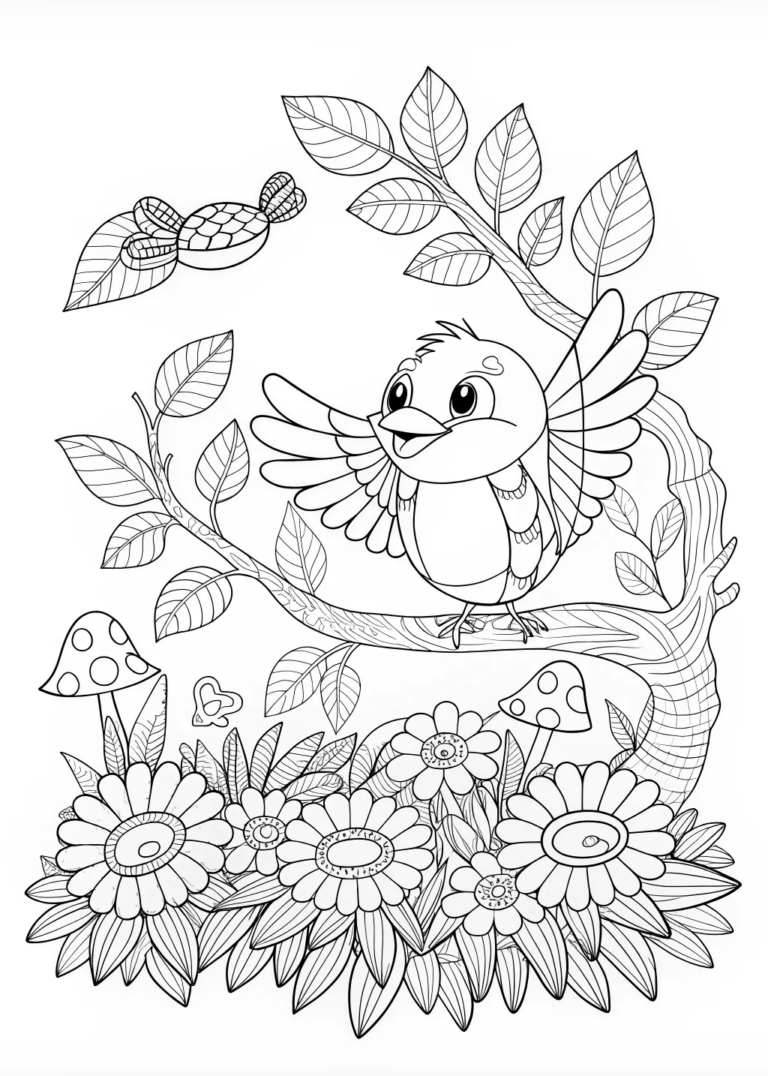 Happy Bird and the Wiggly Worm coloring pages