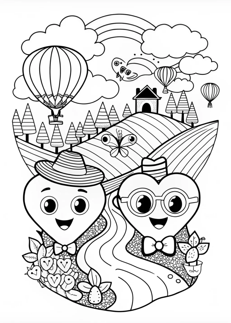 A coloring page of Happy Heart Adventures Coloring Page