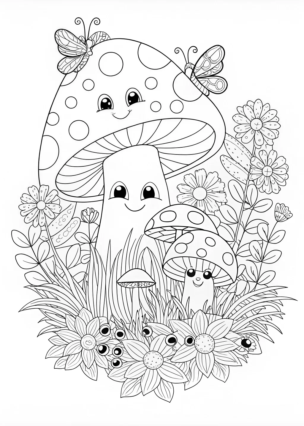 Happy Mushroom Fun Coloring Page