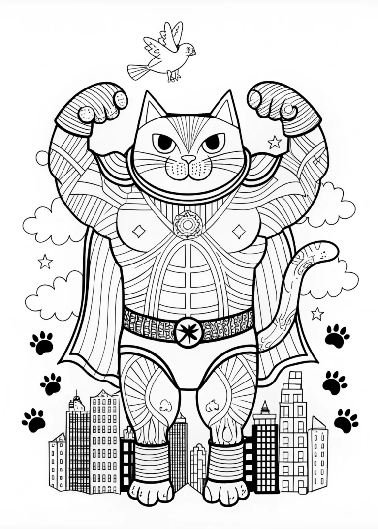 Majestic Muscular Cat on the Mountain coloring pages