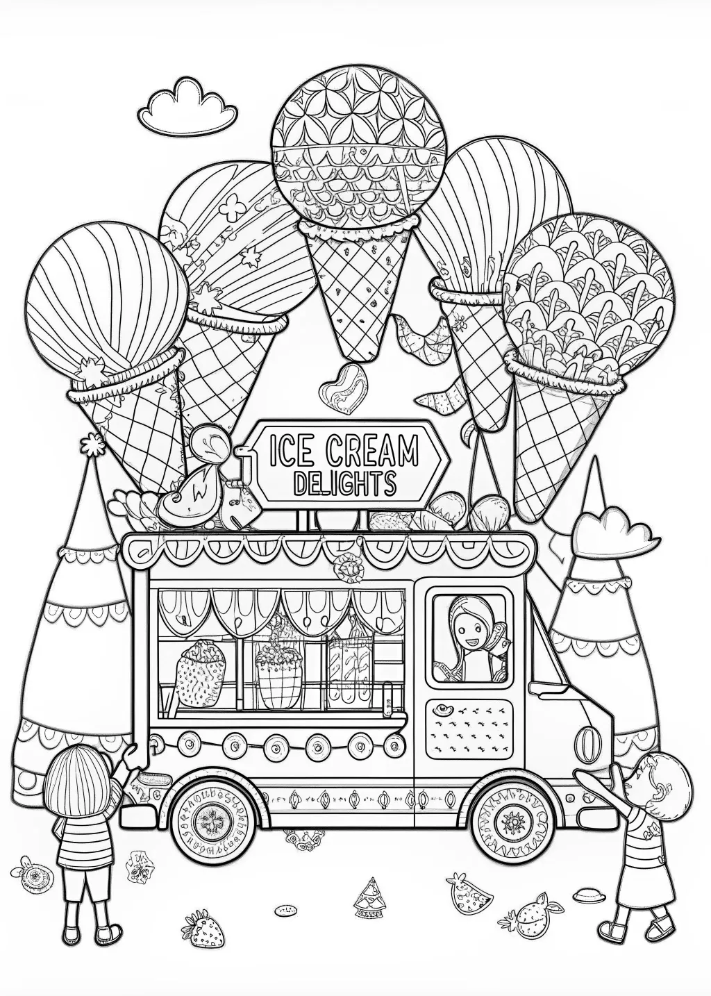 Happy Ice Cream Cone Coloring Fun