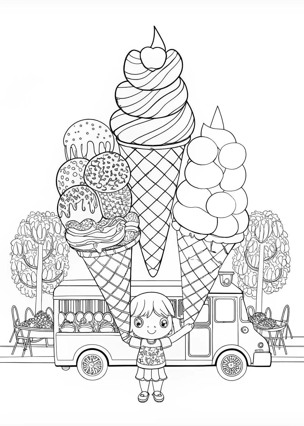 Ice Cream Swirl Delight Coloring Page