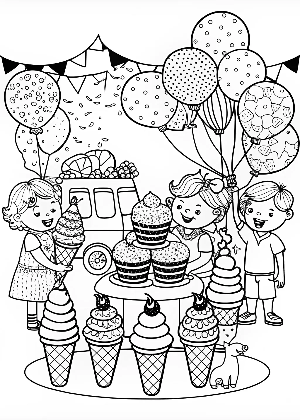 Ice Cream Cone Delight Coloring Page