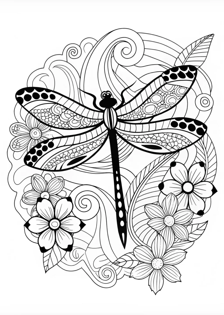 A coloring page of Intricate Dragonfly Bliss