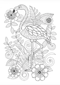 A coloring page of Intricate Floral Flamingo Coloring Page
