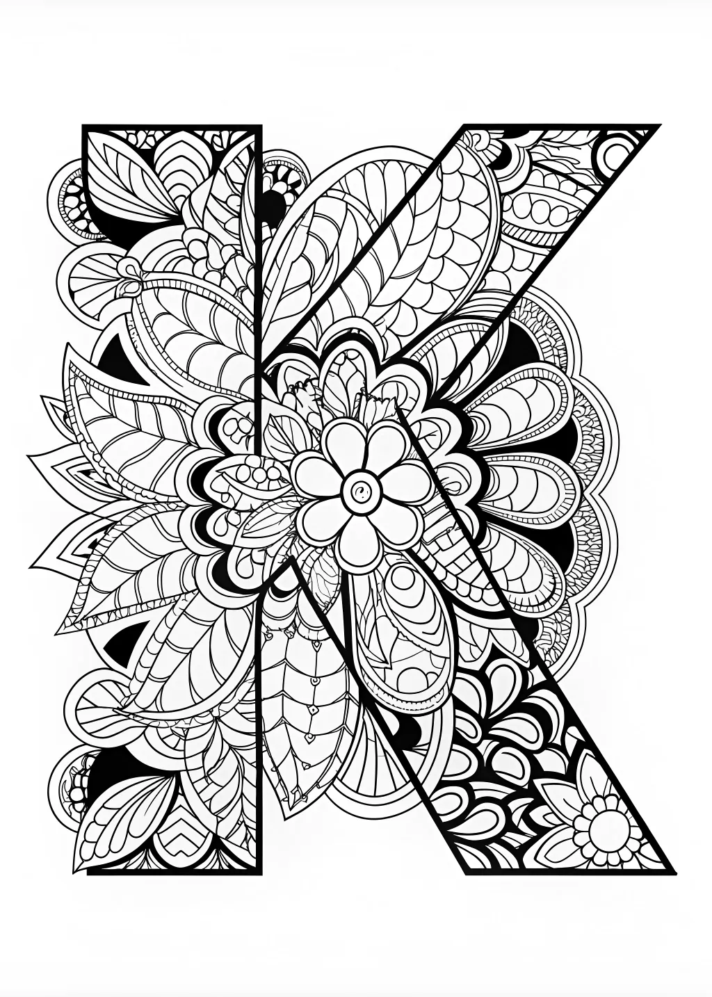 Intricate Letter K Coloring Fun