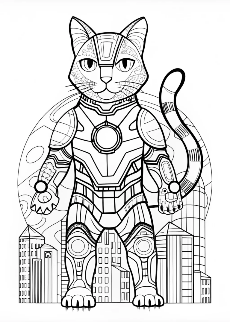 Cyber Feline Warrior Coloring Page coloring pages