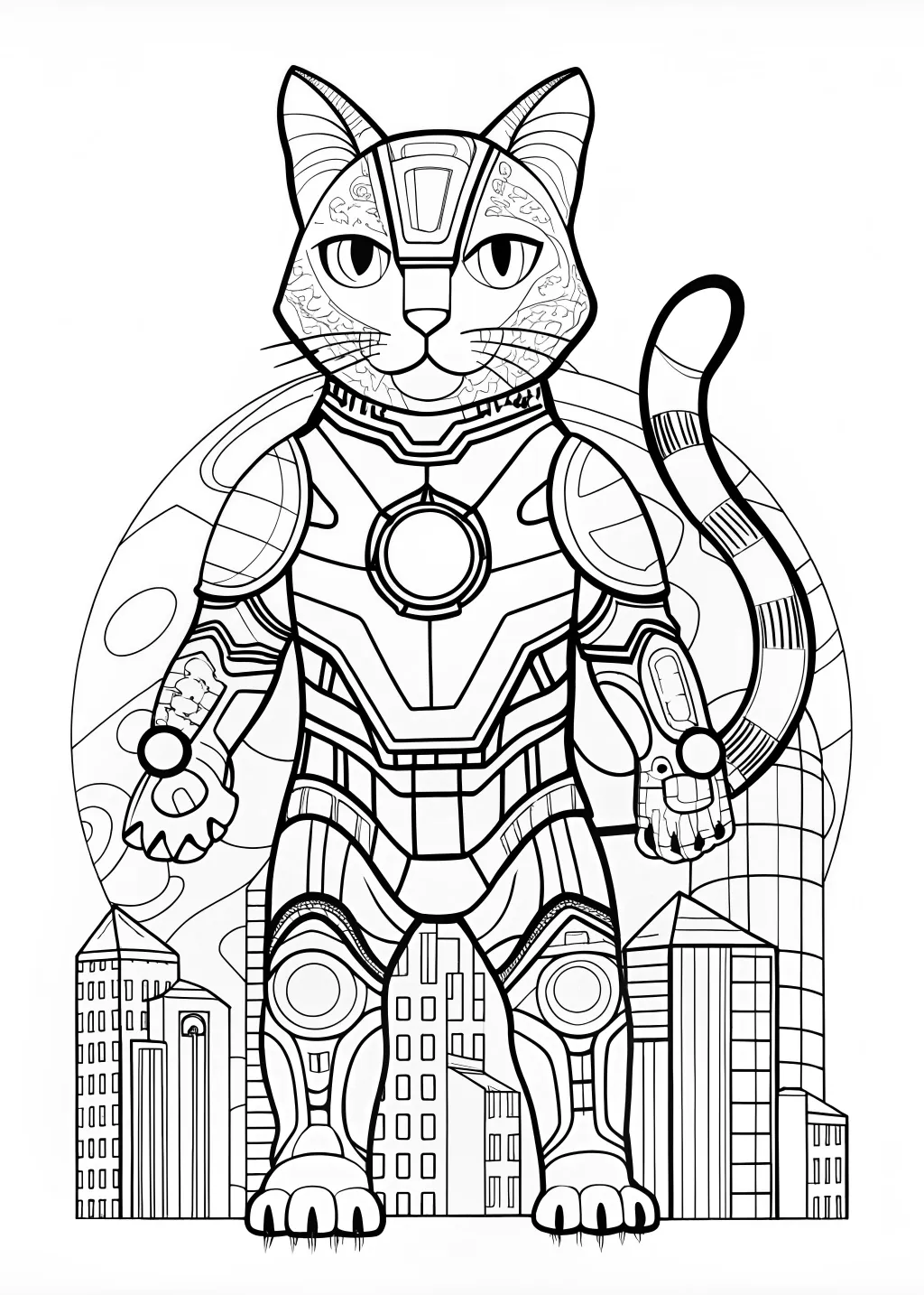 Cyber Feline Warrior Coloring Page