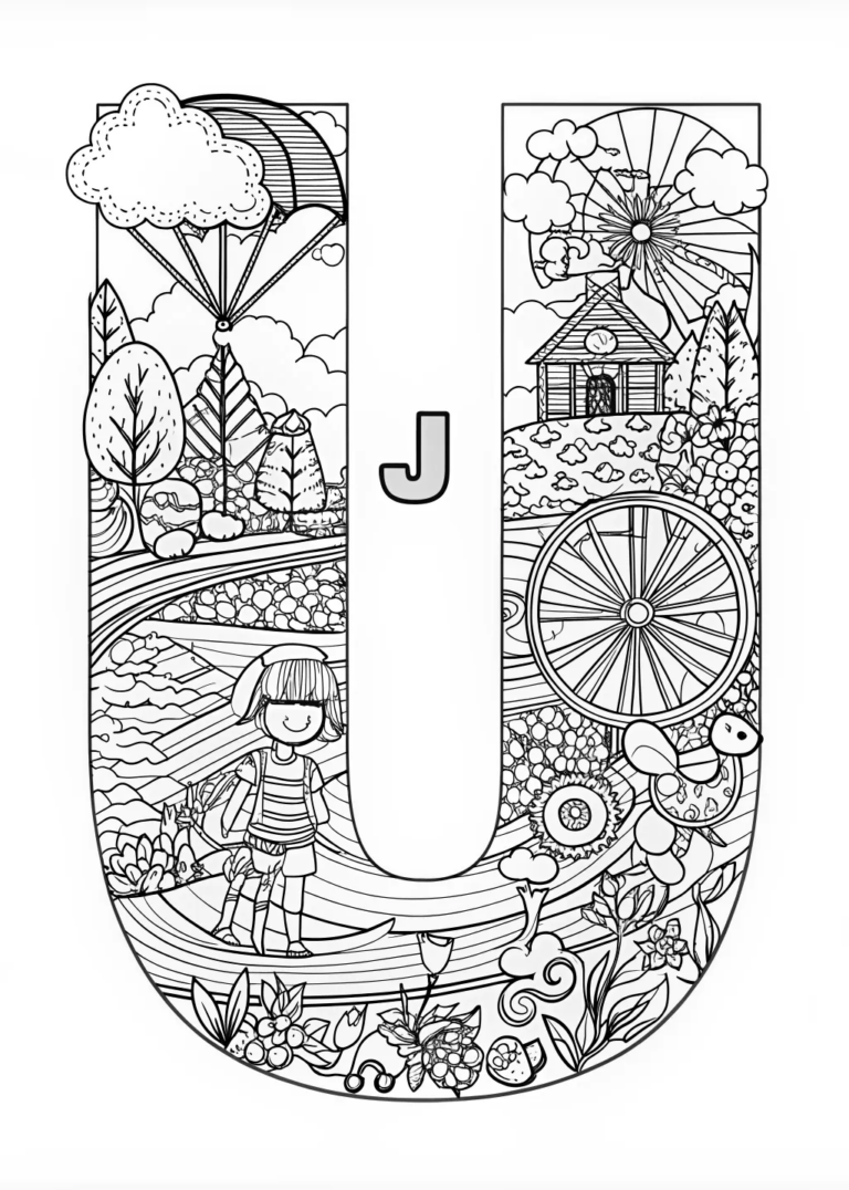 A coloring page of J is for Joyful Adventures Coloring Page