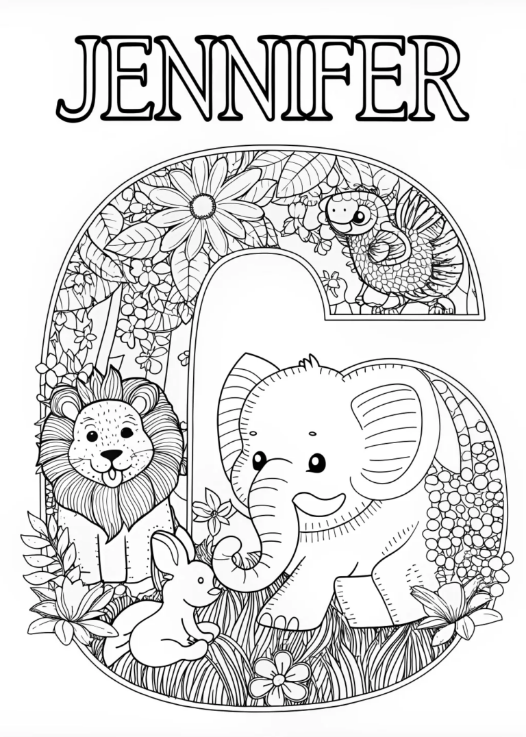 A coloring page of Jennifer’s Animal Friends Coloring Page