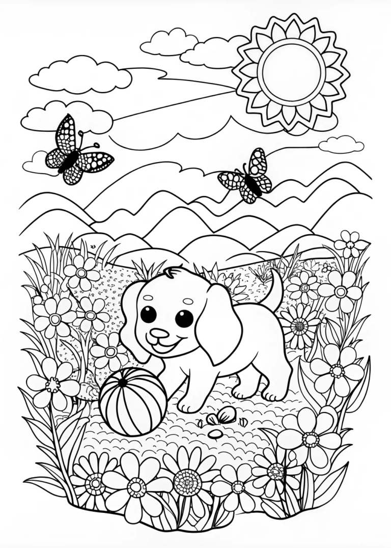 A coloring page of Join the Adventure: Color the Playful Puppy!