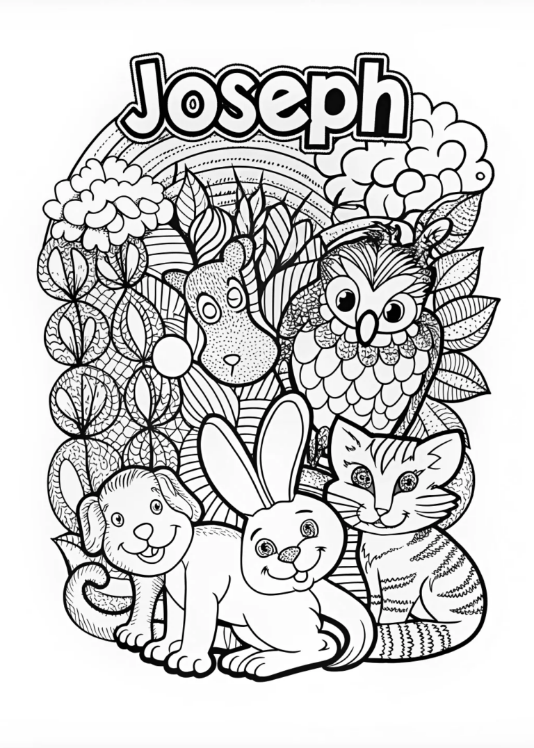 A coloring page of Joseph’s Animal Friends Coloring Page