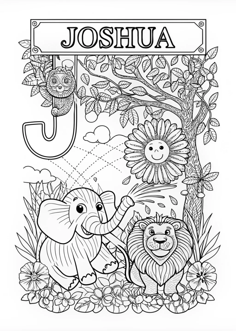 A coloring page of Joshua’s Animal Friends Coloring Page