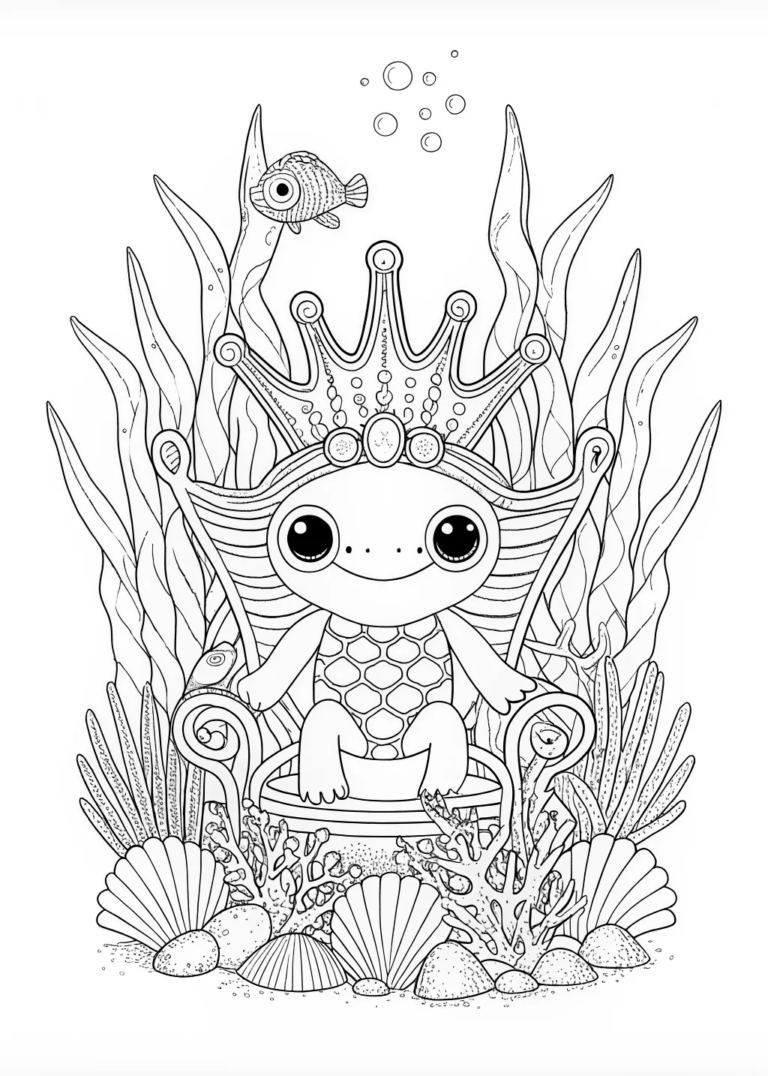 King Axolotl in His Royal Crown coloring pages