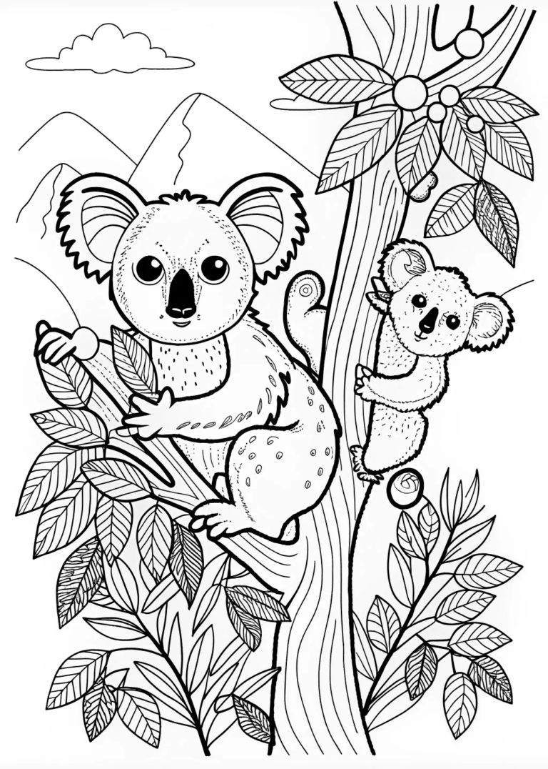 A coloring page of Colorful Koala Creations