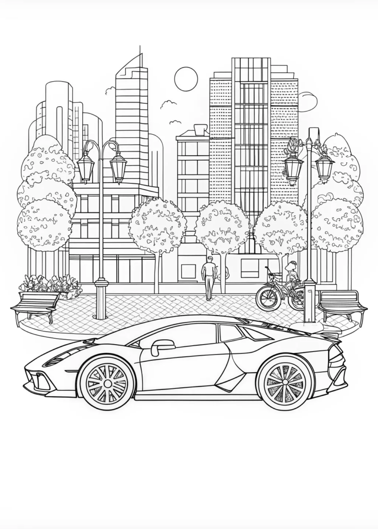 Lamborghini in the City: An Urban Coloring Adventure coloring pages