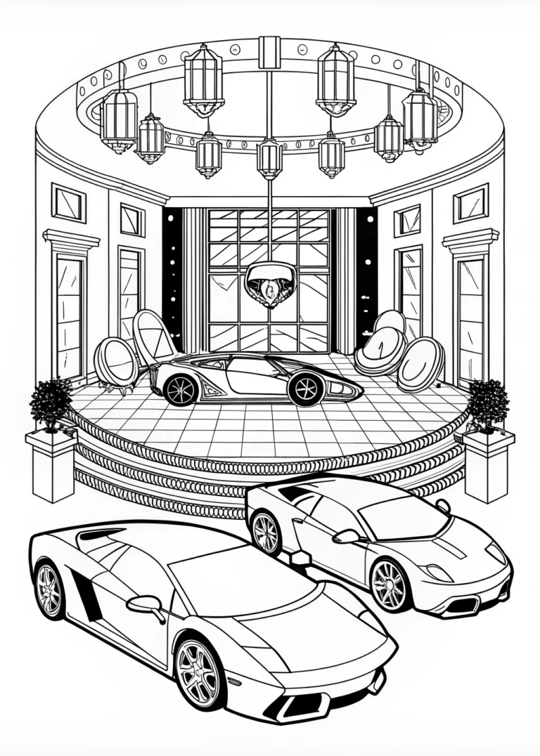 Lamborghini Showroom Bliss coloring pages