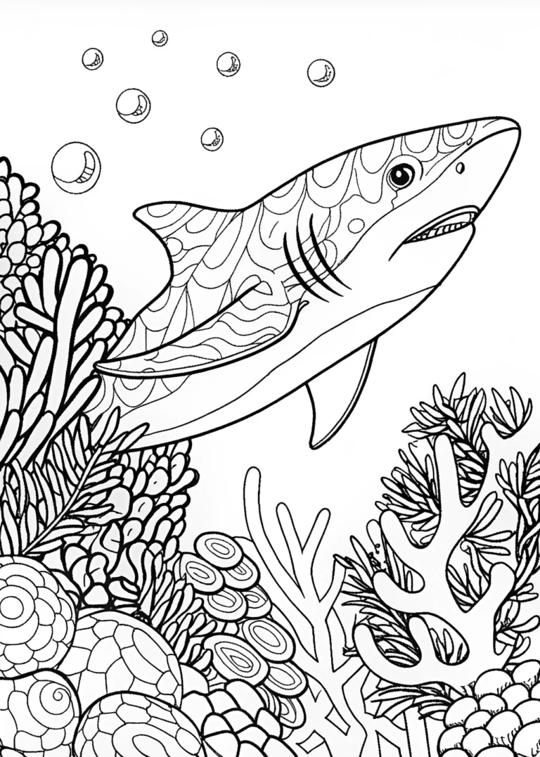 Underwater Adventure with Great White Sharks coloring pages