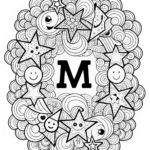 Letter M Coloring Fun with Stars and Clouds