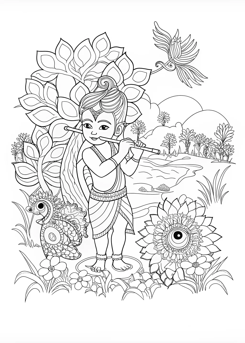 Krishna Coloring Baby Pages Drawing Thief Kids Butter Bheem Janmashtami 