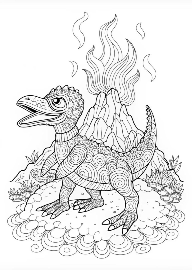 A coloring page of Charmeleon Ready for Battle in the Forest