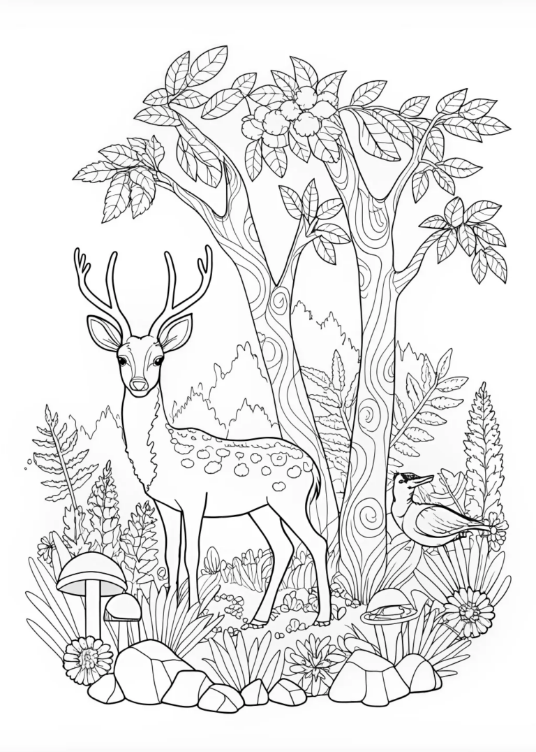 Majestic Deer in an Enchanted Forest coloring pages