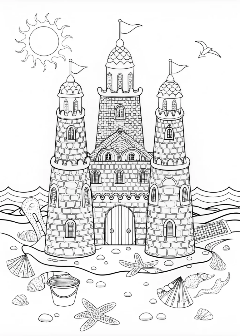 Majestic Sandcastle by the Sea coloring pages