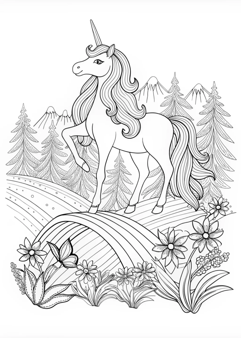 Majestic Unicorn in Enchanted Forest coloring pages