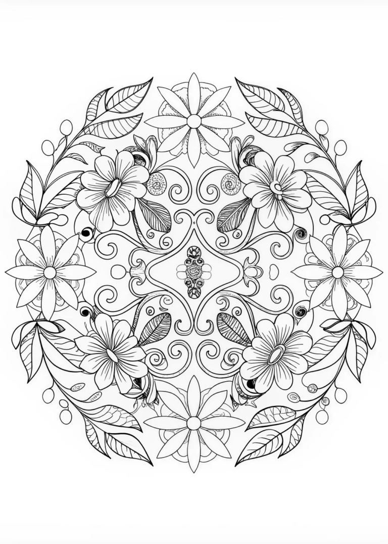 A coloring page of Mandala Garden Fantasy Coloring Page