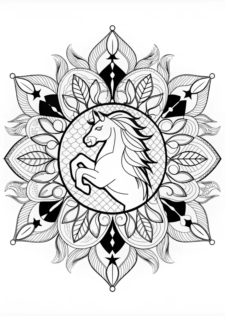 A coloring page of Mandala Horse Coloring Page