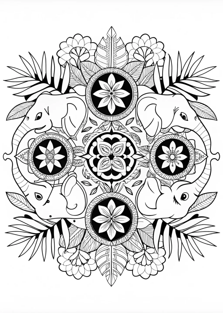 Mandala Jungle: Detailed Animal Coloring Page coloring pages